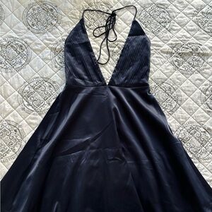 Missguided Navy Pleated Mini Dress